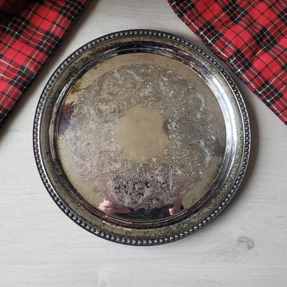 WM. Rogers 12.25" Ornate Silver Plated Serving Tray